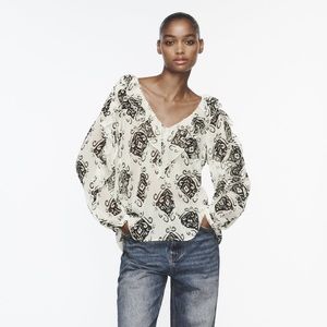 Zara Black and White Patterned Blouse